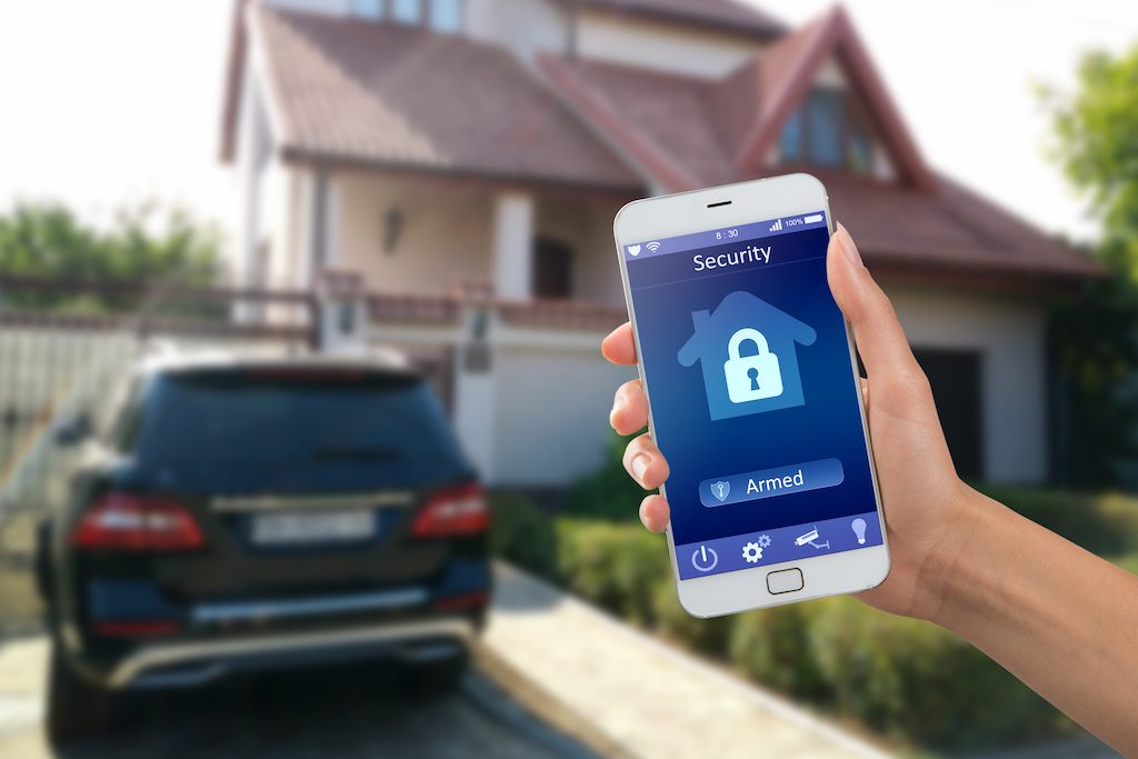 Residential security armed shown through an app on phone