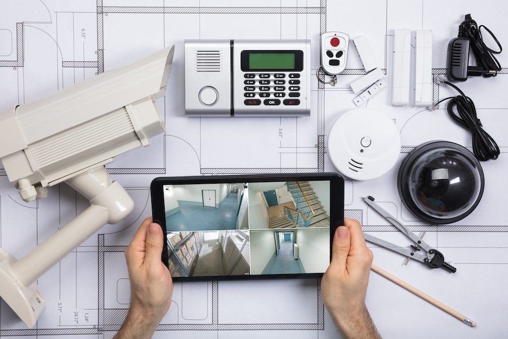 Residential Security monitors that include cameras, fire detection, and alarm systems